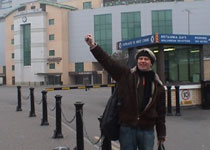 Tom in front of the Chelsea stadium